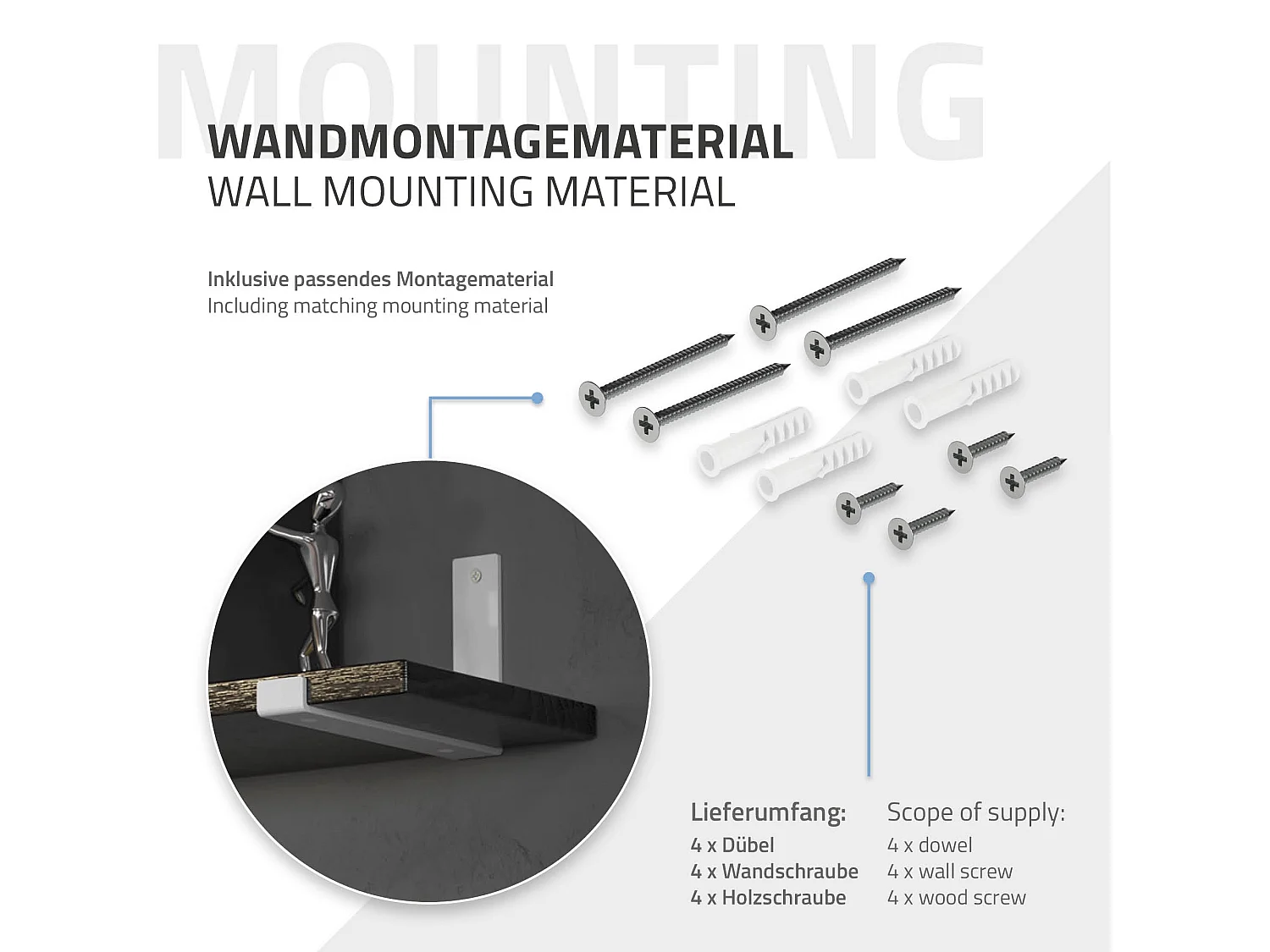 Set 4 supporti per scaffale staffe ripiano mensola metallo bianco 25 x 14 cm