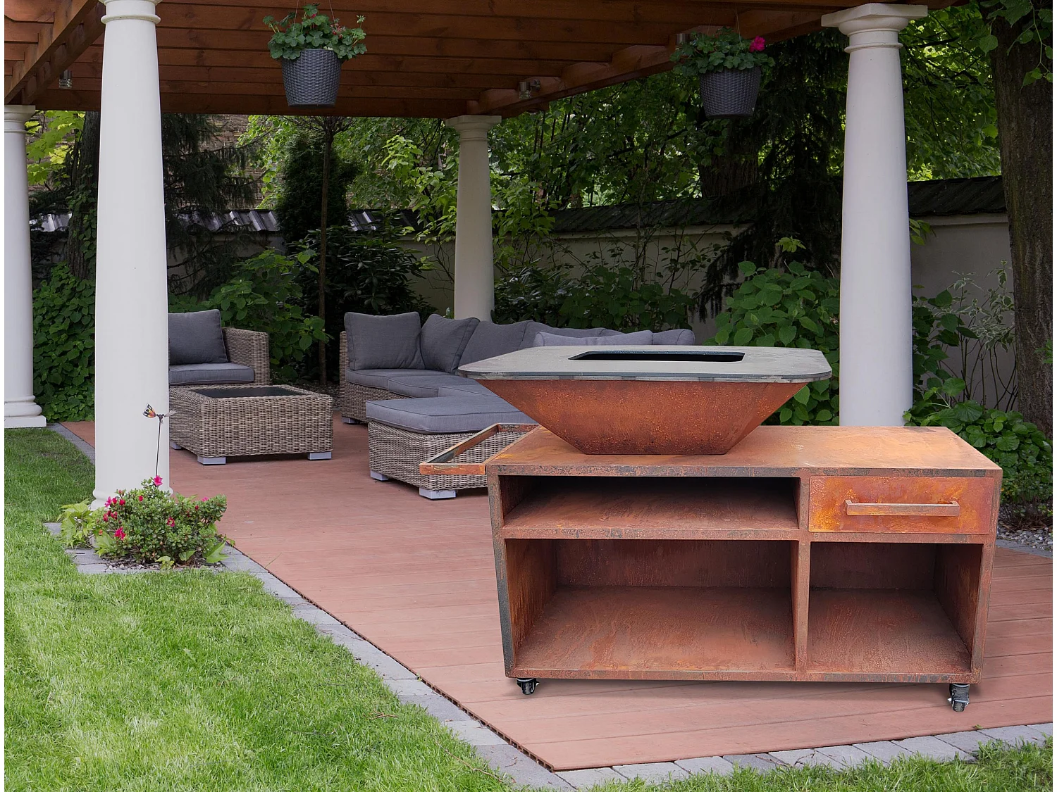 Barbacoa grande con mueble y plancha acero