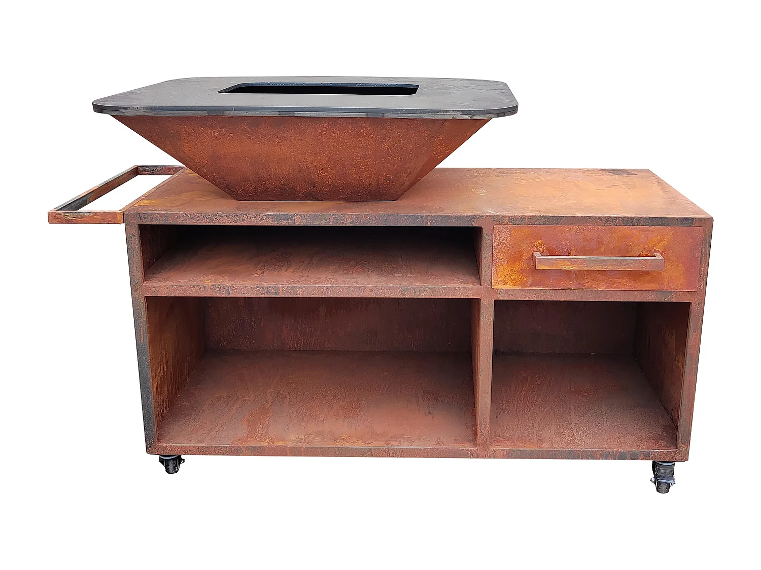 Barbacoa grande con mueble y plancha acero