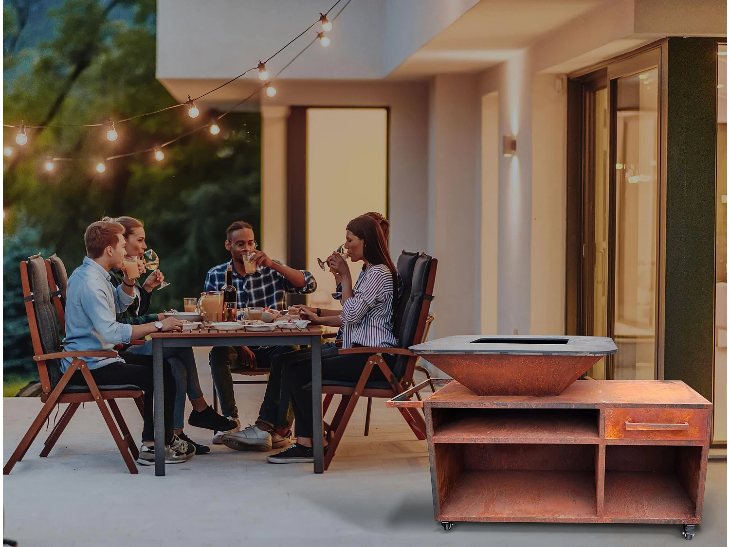 Barbacoa grande con mueble y plancha acero
