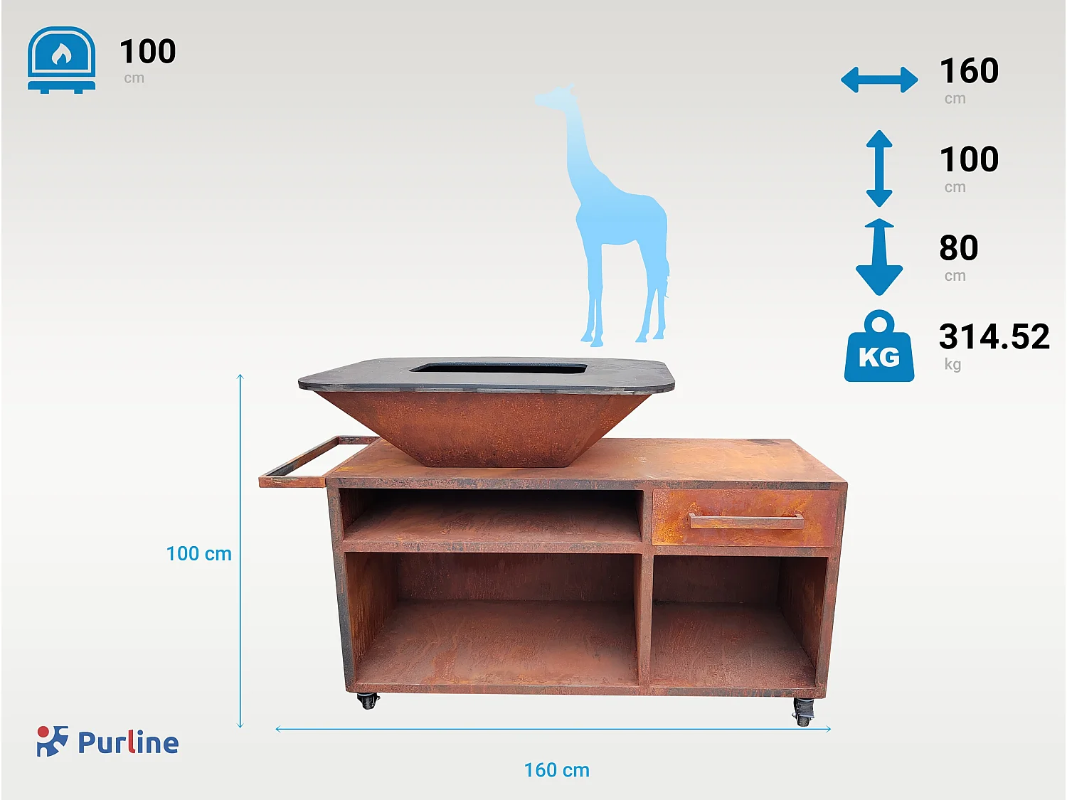 Barbacoa grande con mueble y plancha acero