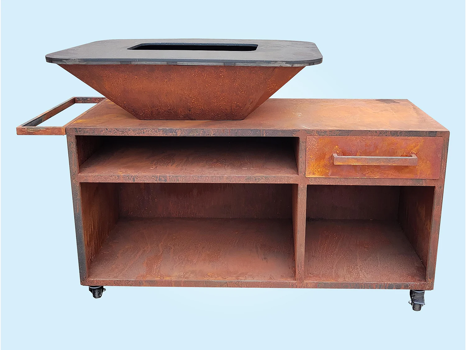 Barbacoa grande con mueble y plancha acero