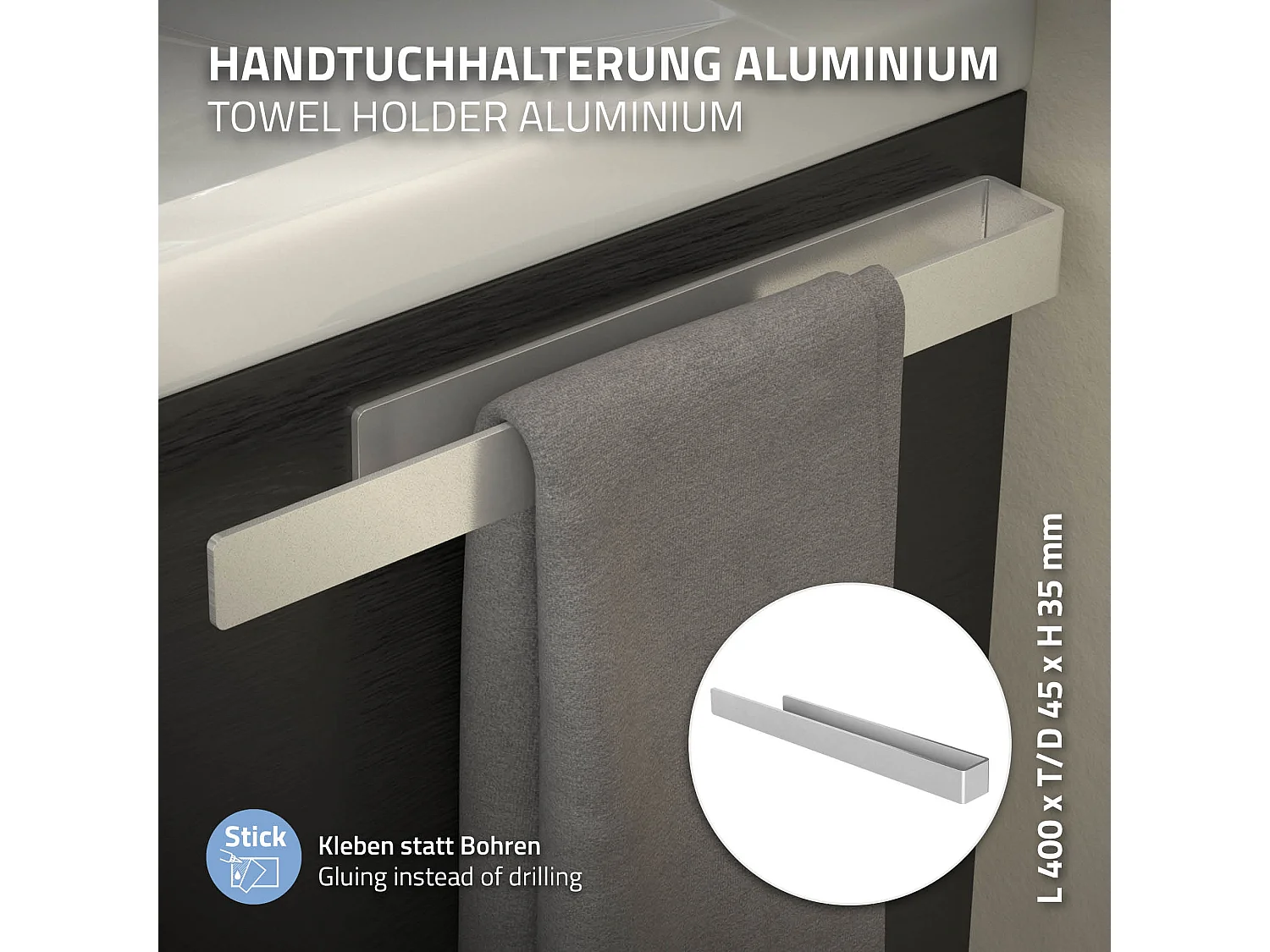 Toallero de pared sin aladrar aluminio plateado soporte de toallas multiuso 40cm