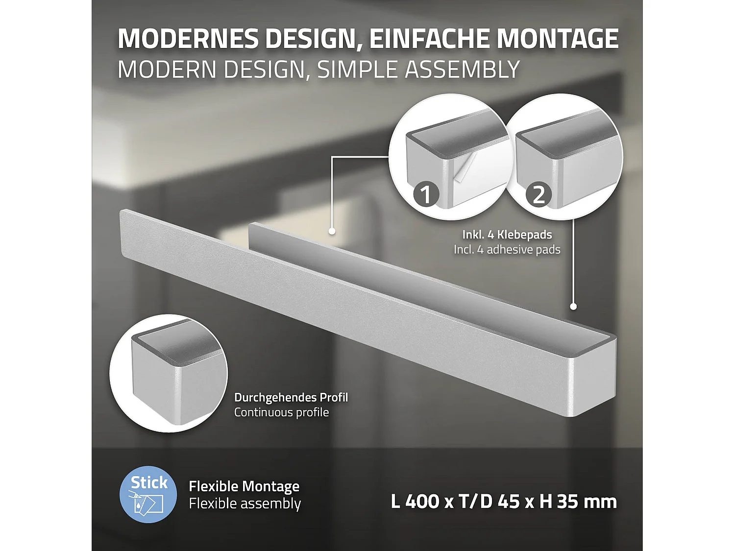 Toallero de pared sin aladrar aluminio plateado soporte de toallas multiuso 40cm