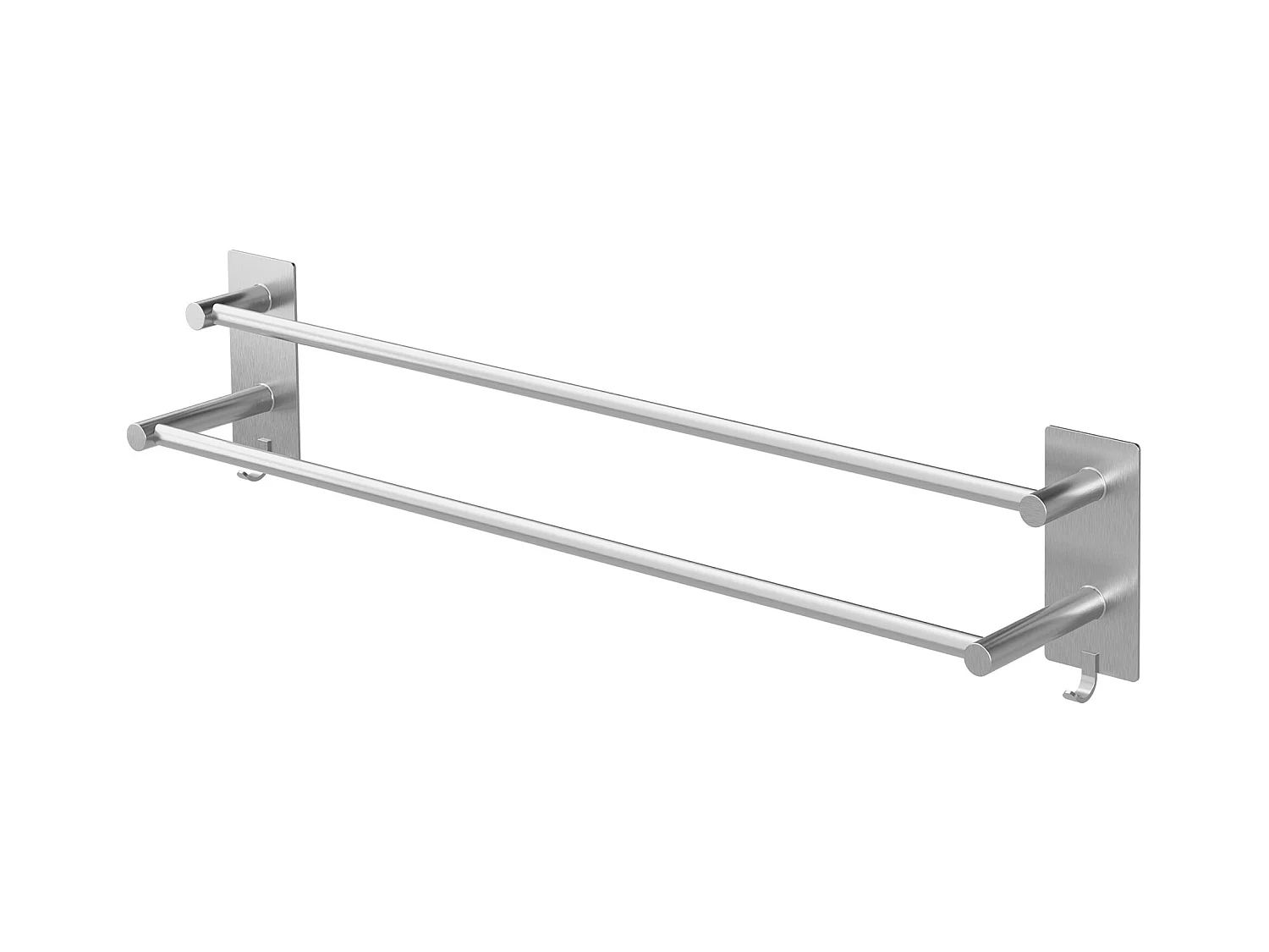 Porte-serviettes sans percer 59cm argent avec 2 barres et crochets salle de bain