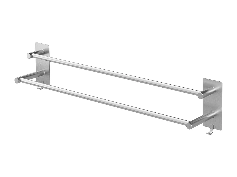 Porte-serviettes sans percer 59cm argent avec 2 barres et crochets salle de bain