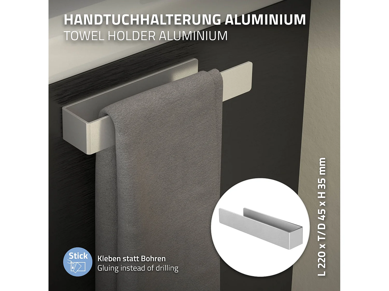 Porte-serviettes salle de bain support en aluminium autocollant sans percer 22cm