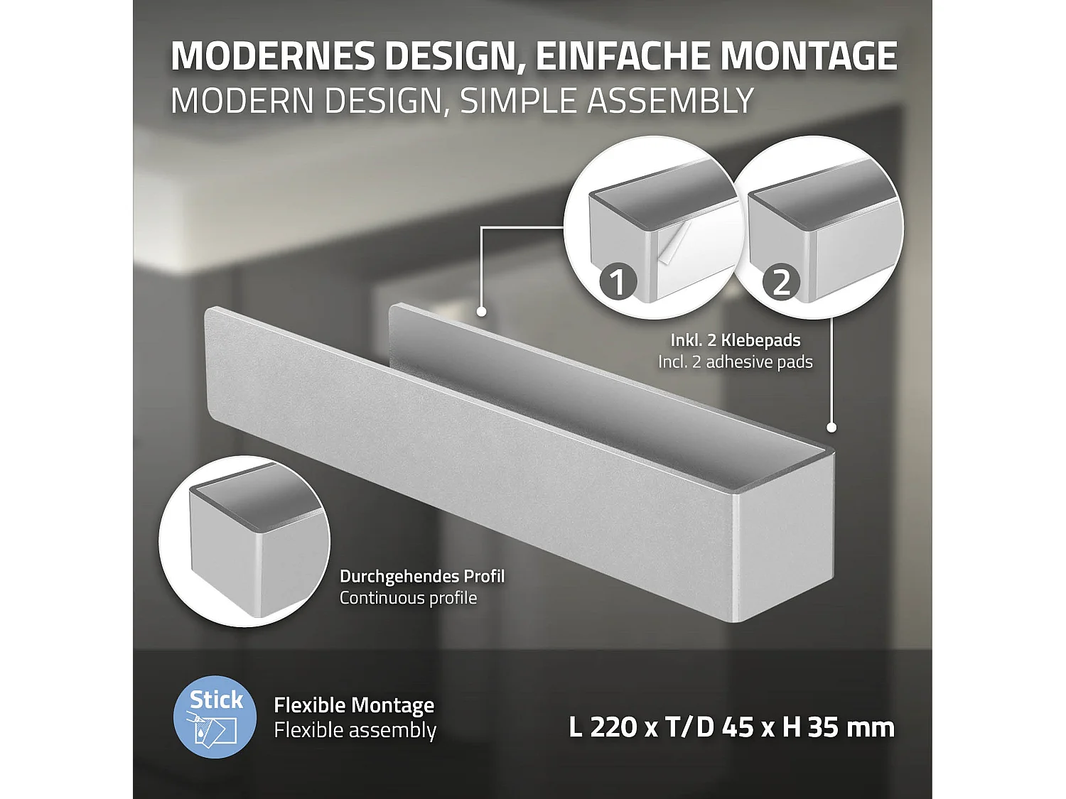 Porte-serviettes salle de bain support en aluminium autocollant sans percer 22cm