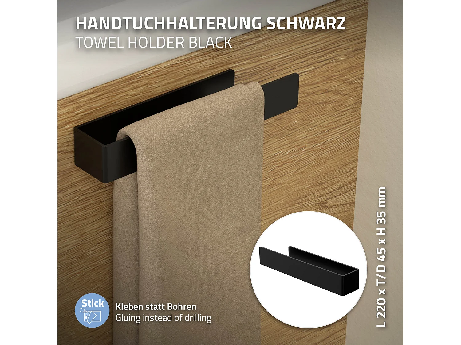 Porte-serviettes salle de bain support en aluminium autocollant sans percer 22cm