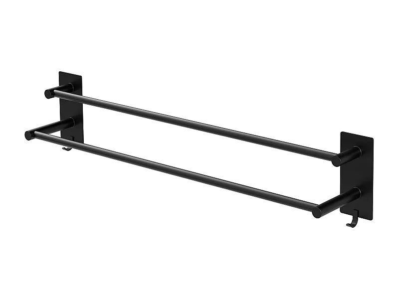 Toallero doble sin taladrar con ganchos soporte multiuso 60 cm de acero negro
