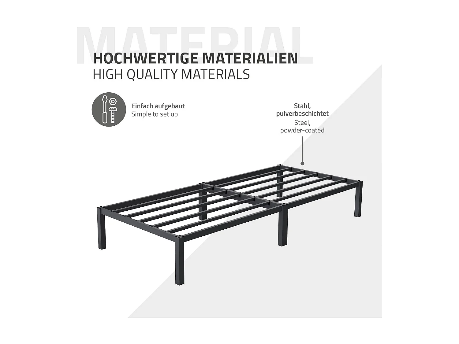 Cadre de lit en acier anthracite 90x200 cm avec sommier à lattes matelas H16 cm