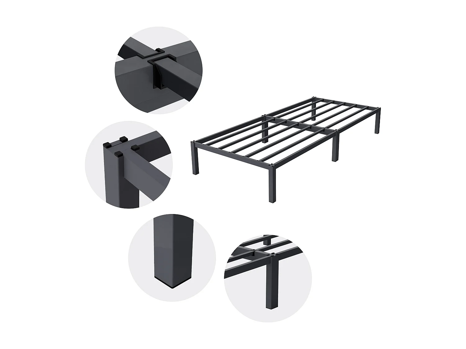 Letto telaio in acciaio antracite 200 x 90 cm con materasso singolo a schiuma