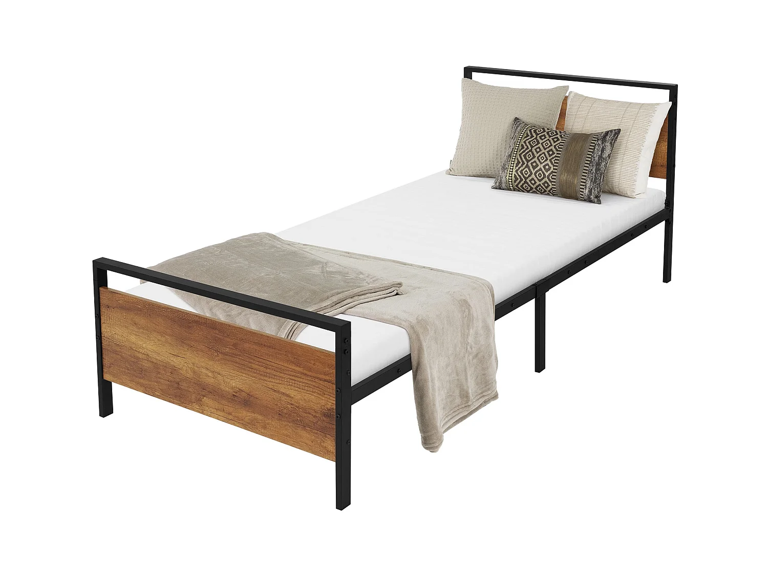 Letto in metallo a doghe struttura in acciaio nero con piastre in legno 200x90cm