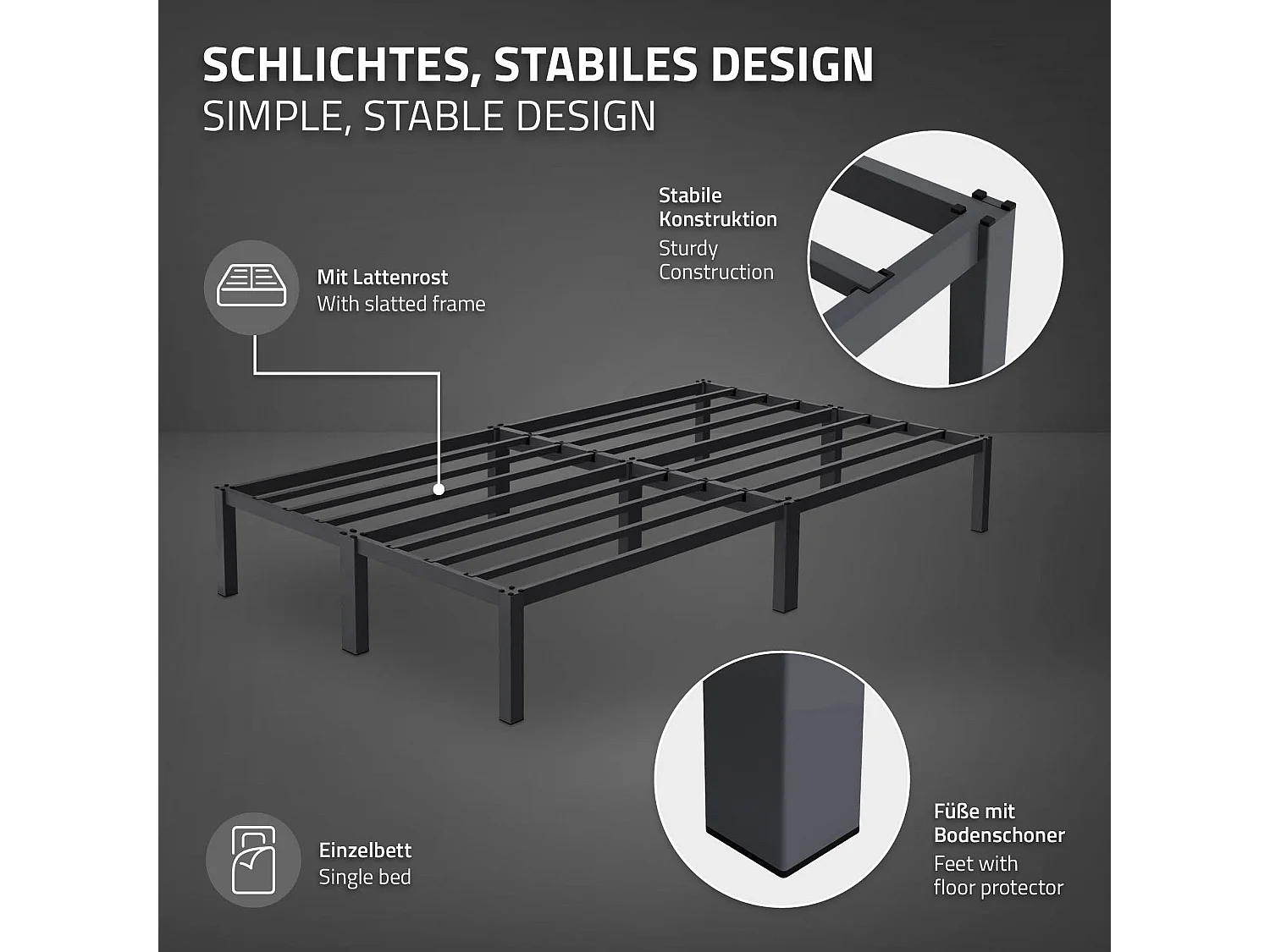 Cama de estructura metalica antracita 120x200cm con colchón de espuma fría 16 cm