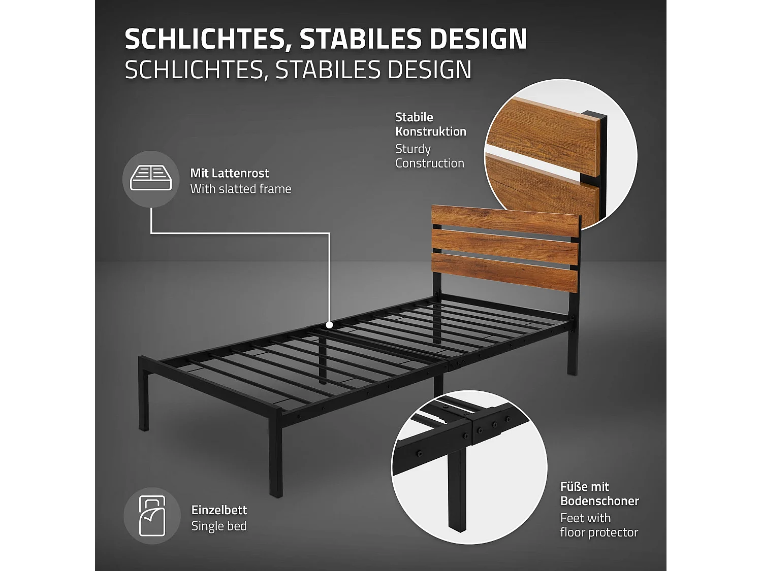 Letto in metallo struttura acciaio rete a doghe per bambini ospiti nero 90x200cm