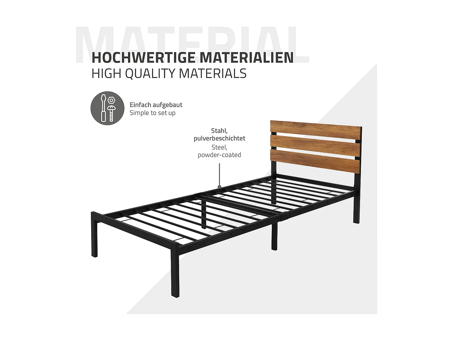 Letto in metallo struttura acciaio rete a doghe per bambini ospiti nero 90x200cm