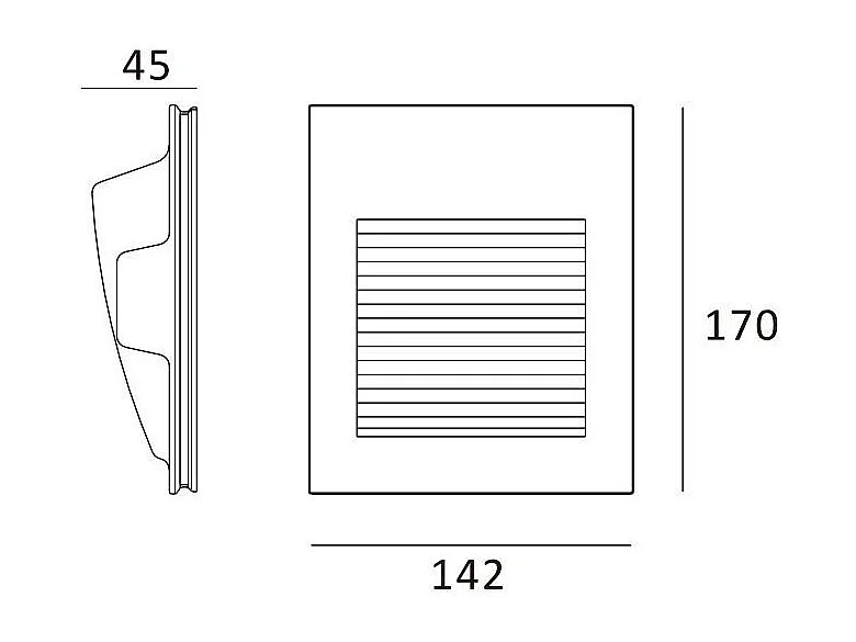 Applique Murale LED Intégration Plâtre/Placo 2W Coupe 353x293 mm 2700K Blanc chaud
