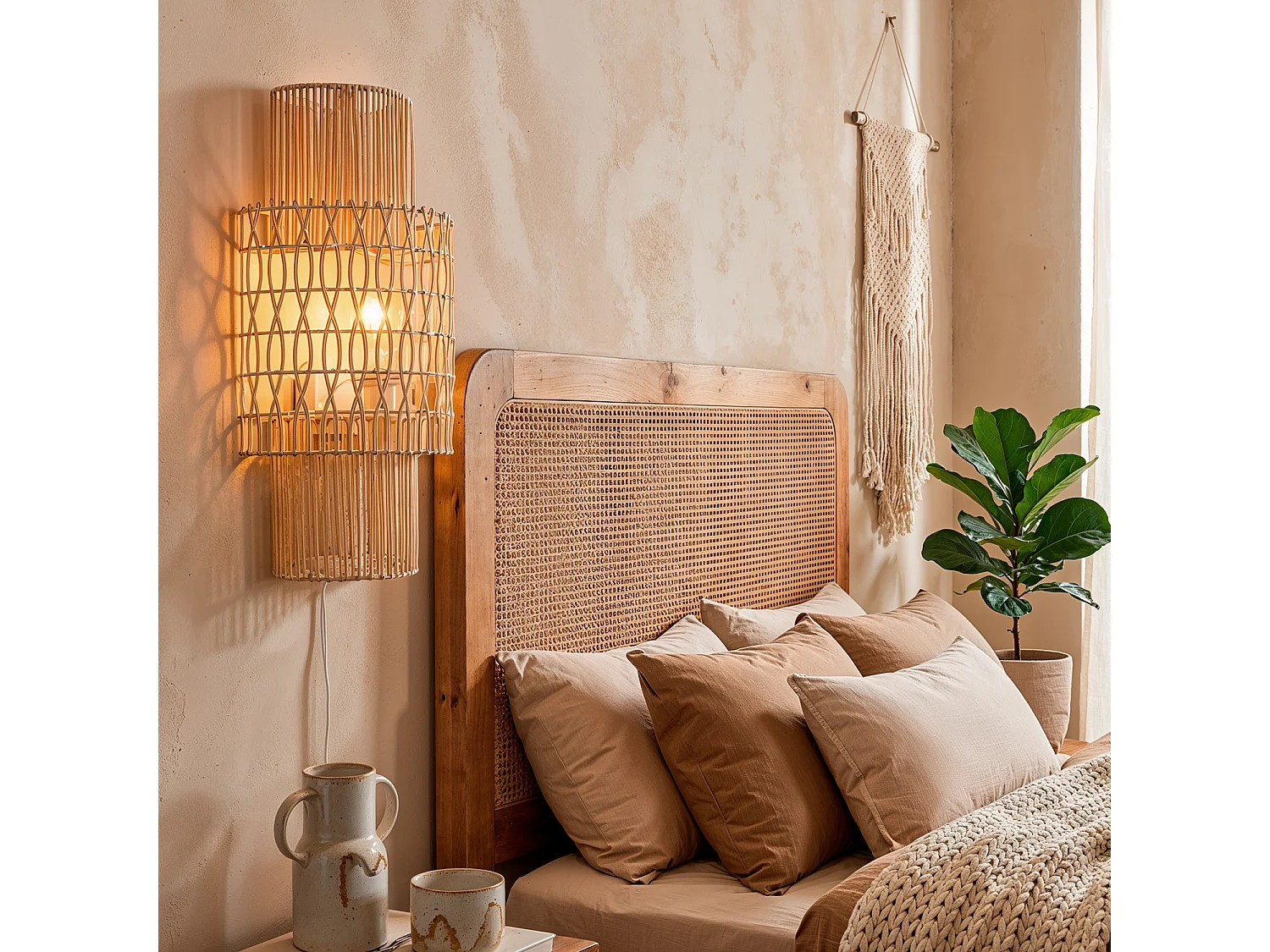 Aplique de Pared Papel Trenzado Masego L ILUZZIA Natural