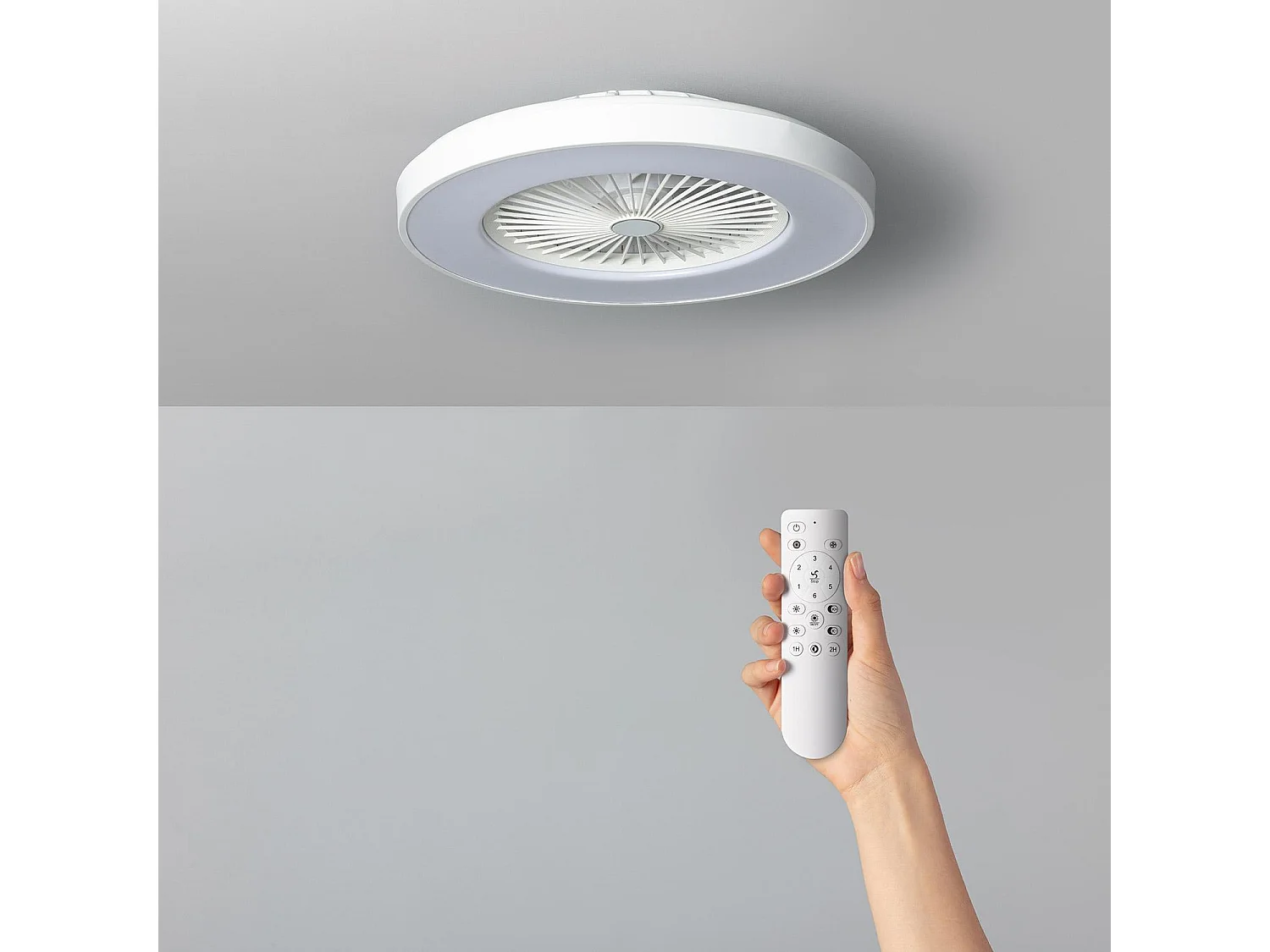 Ventilatore da Soffitto Silenzioso Dhalia Bianco 58cm Motore DC Bianco Selezionabile (Caldo-Naturale-Freddo) , Telecomando RF, Wifi: