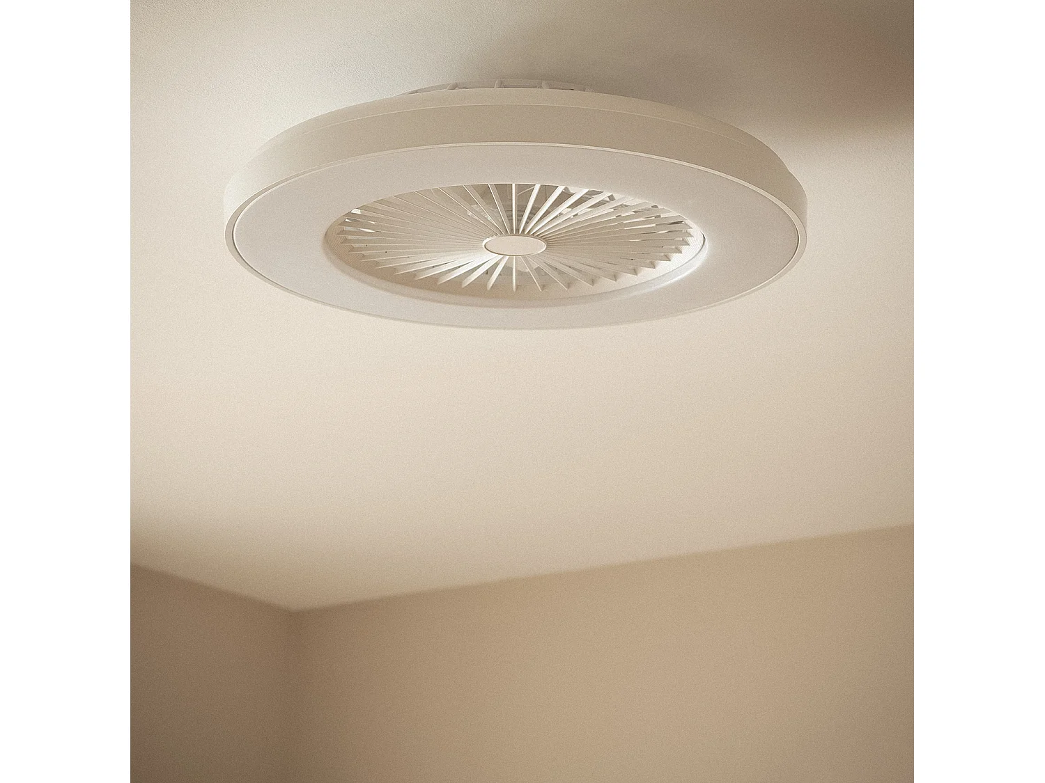 Ventilatore da Soffitto Silenzioso Dhalia Bianco 58cm Motore DC Bianco Selezionabile (Caldo-Naturale-Freddo) , Telecomando RF, Wifi: