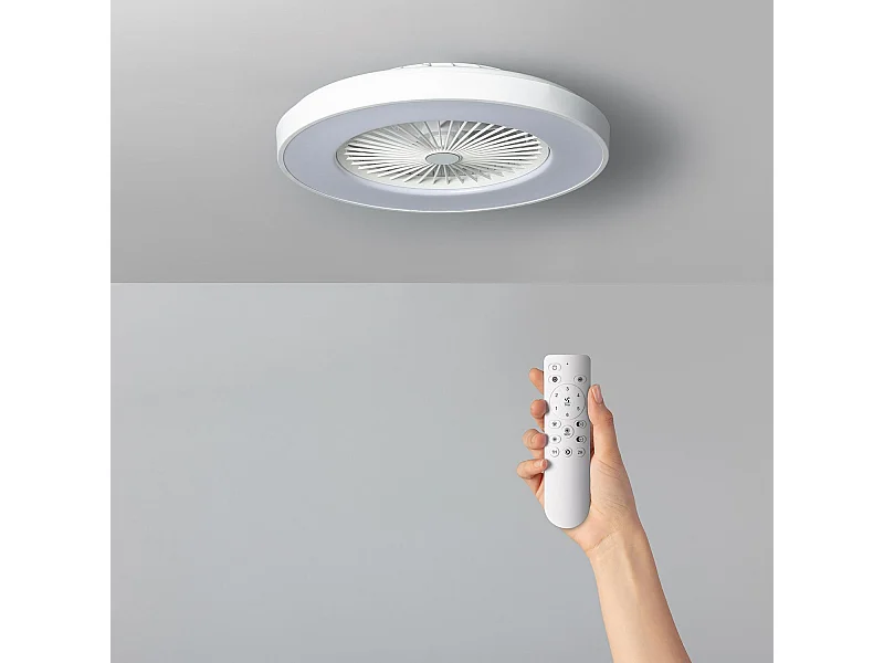 Ventilador de Techo Silencioso Dhalia Blanco 58cm Motor DC Blanco Seleccionable (Cálido-Neutro-Frío) Mando RF Wifi: