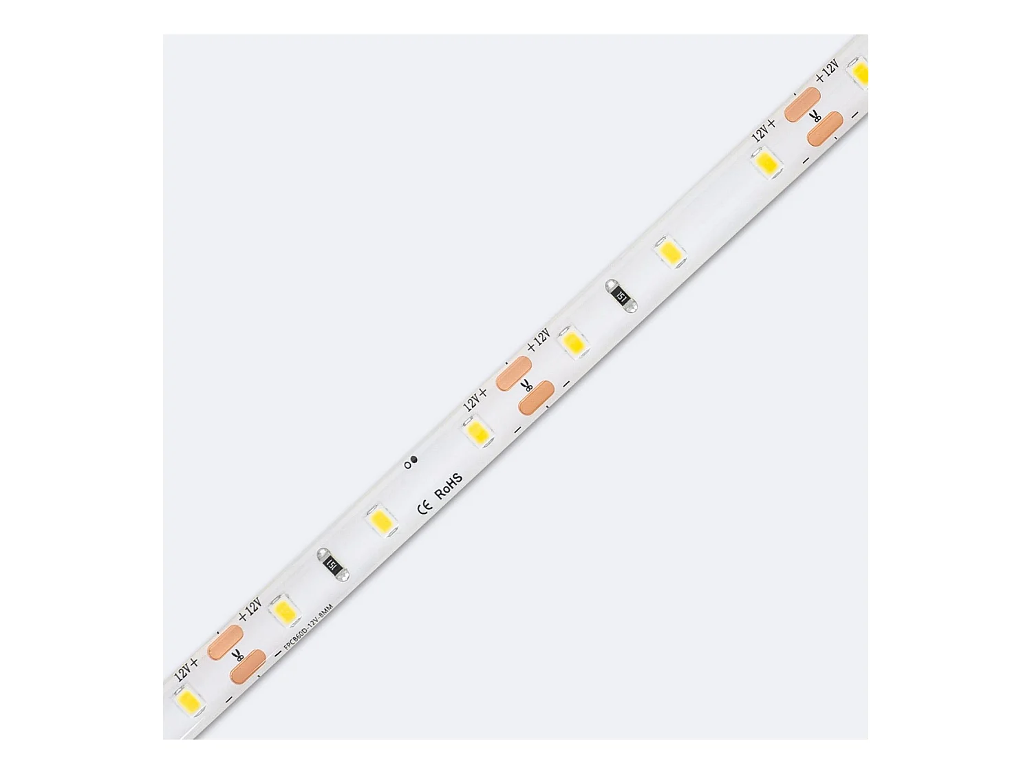 Bobina 5m Striscia LED 12V SMD 60 LED/m 5W/m 400lm/m Larga 8mm IP65 Taglio 5cm 2200K Super Caldo