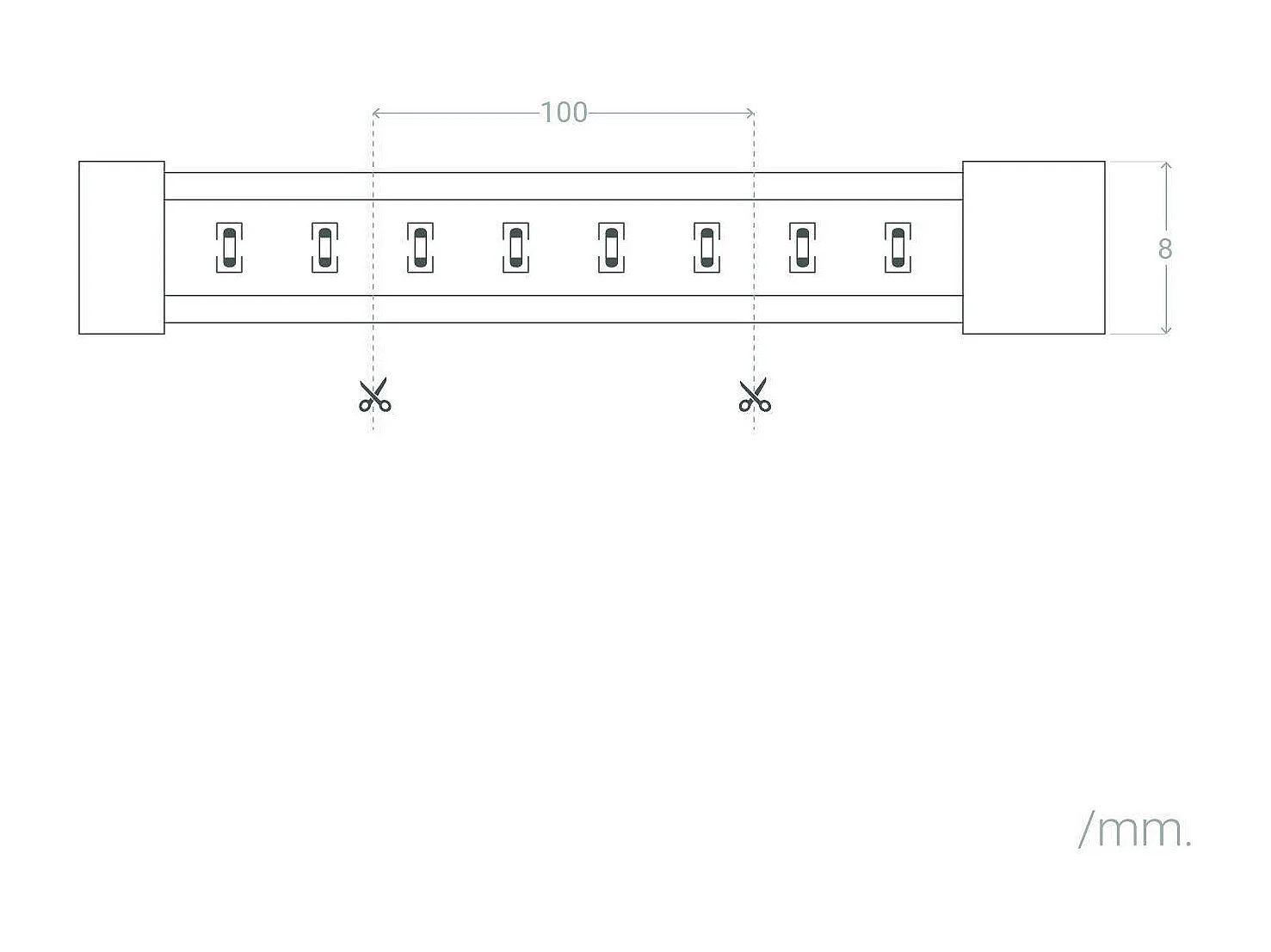 Ruban LED 24V COB 320 LED/m BOBINE 20m 11W/m 1100lm/m Largeur 8mm Coupe 10cm IP20 CRI90 5000K Blanc froid
