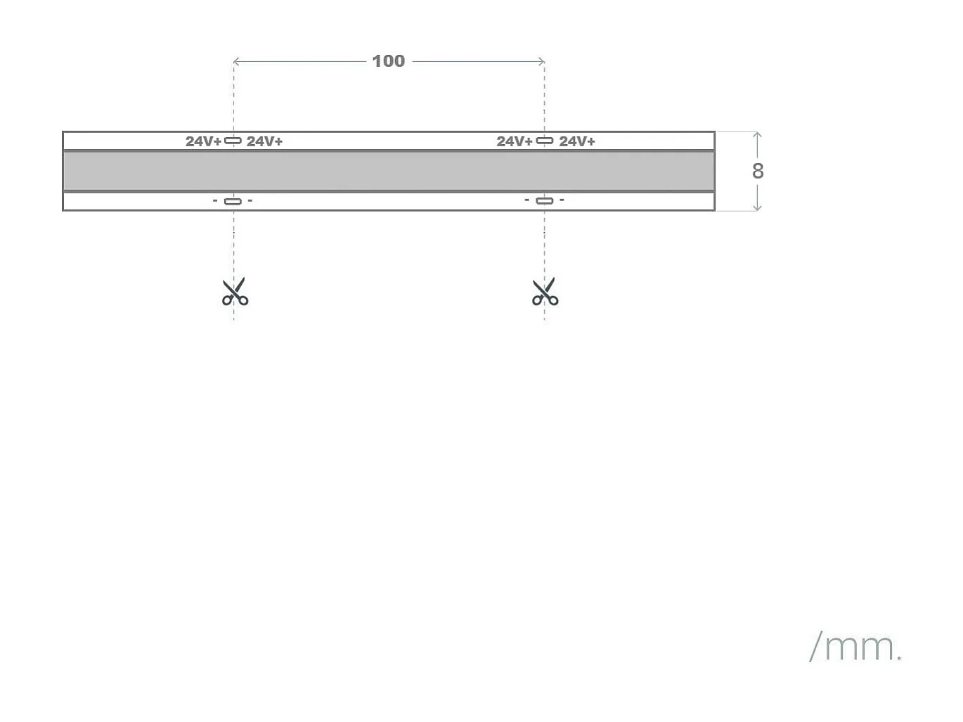 Ruban LED 24V COB 320 LED/m BOBINE 20m 11W/m 1100lm/m Largeur 8mm Coupe 10cm IP20 CRI90 5000K Blanc froid