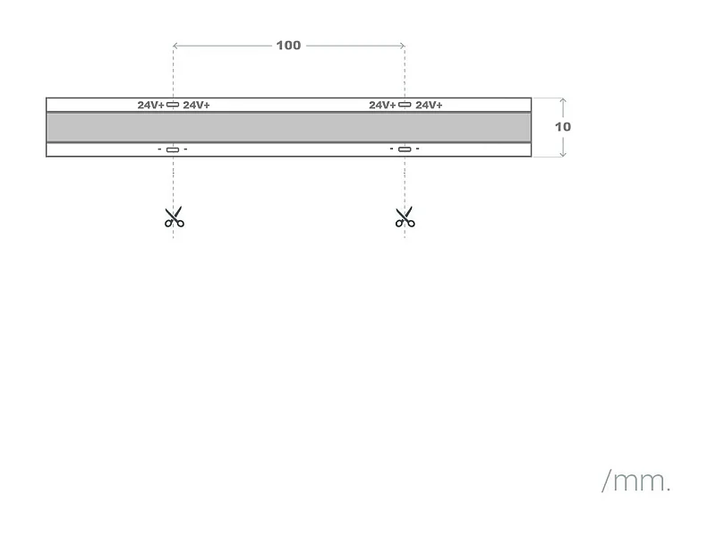 Ruban LED 24V COB 320 LED/m BOBINE 20m 11W/m 1100lm/m Largeur 8mm Coupe 10cm IP20 CRI90 5000K Blanc froid