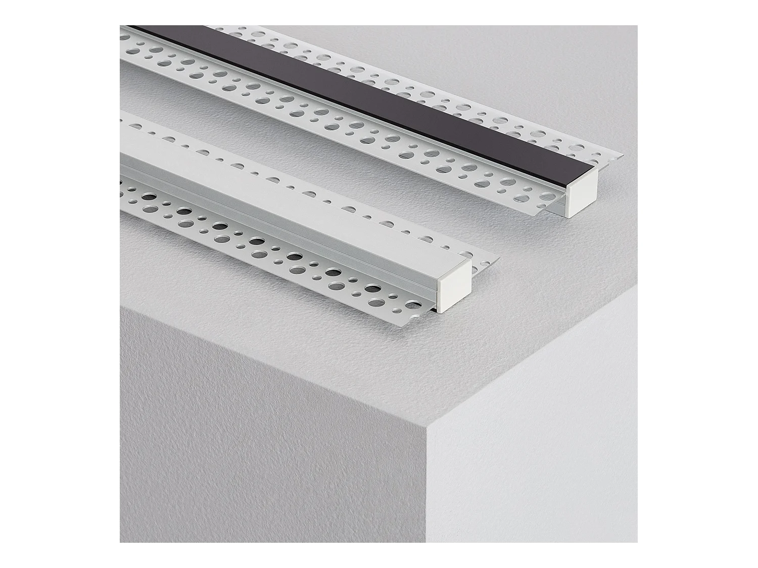 Profilo in Alluminio da Incasso in Cartongesso 1m per Striscia LED Coperchio Nero