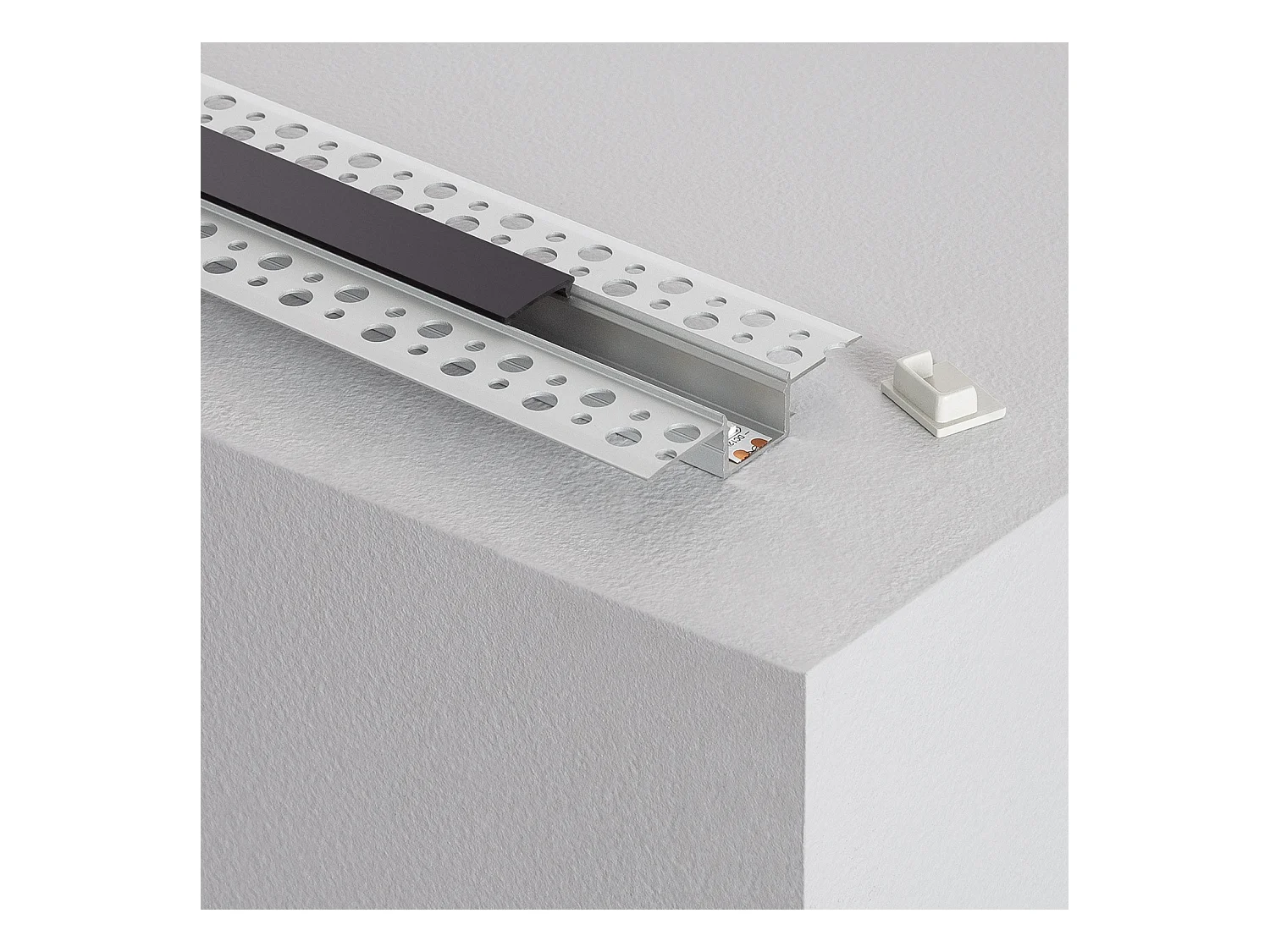 Profilo in Alluminio da Incasso in Cartongesso 1m per Striscia LED Coperchio Nero