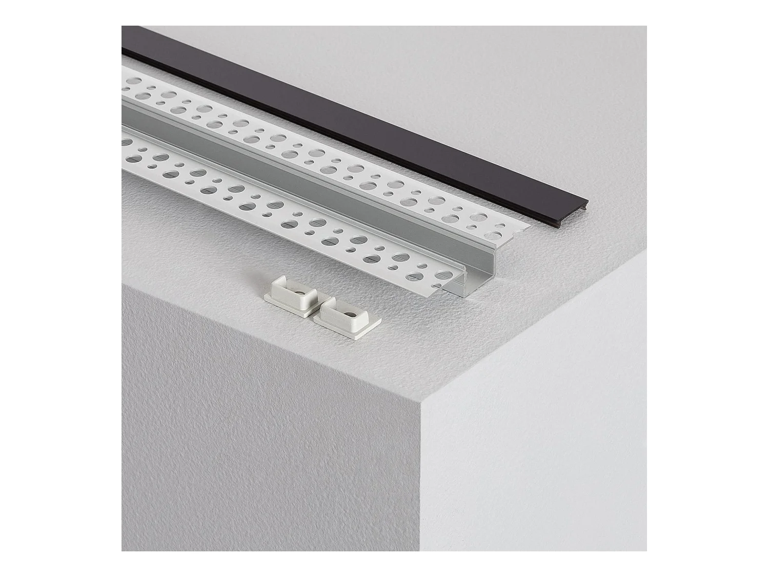 Profilo in Alluminio da Incasso in Cartongesso 1m per Striscia LED Coperchio Nero