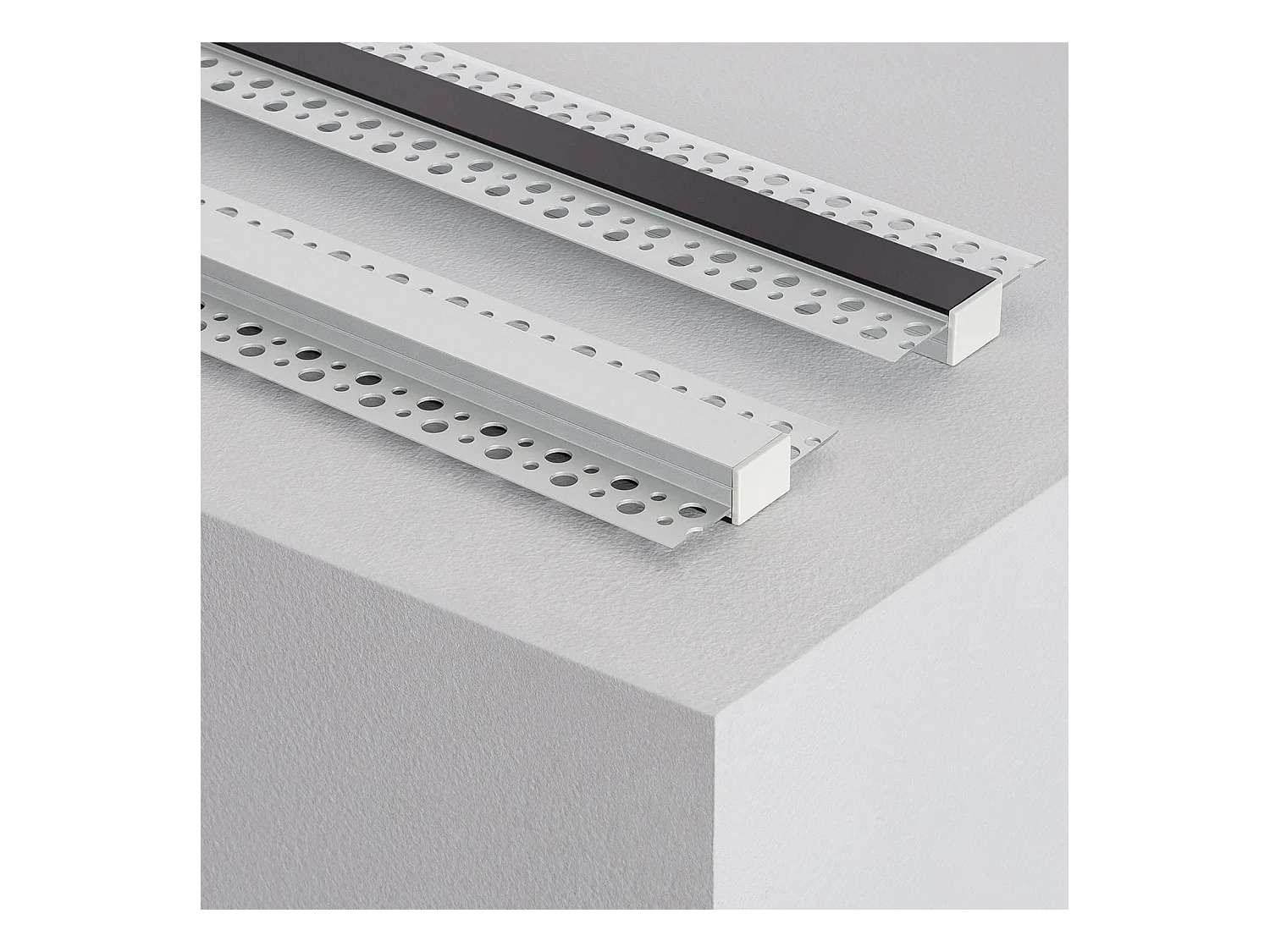 Profilo in Alluminio da Incasso in Cartongesso 1m per Striscia LED Coperchio Nero