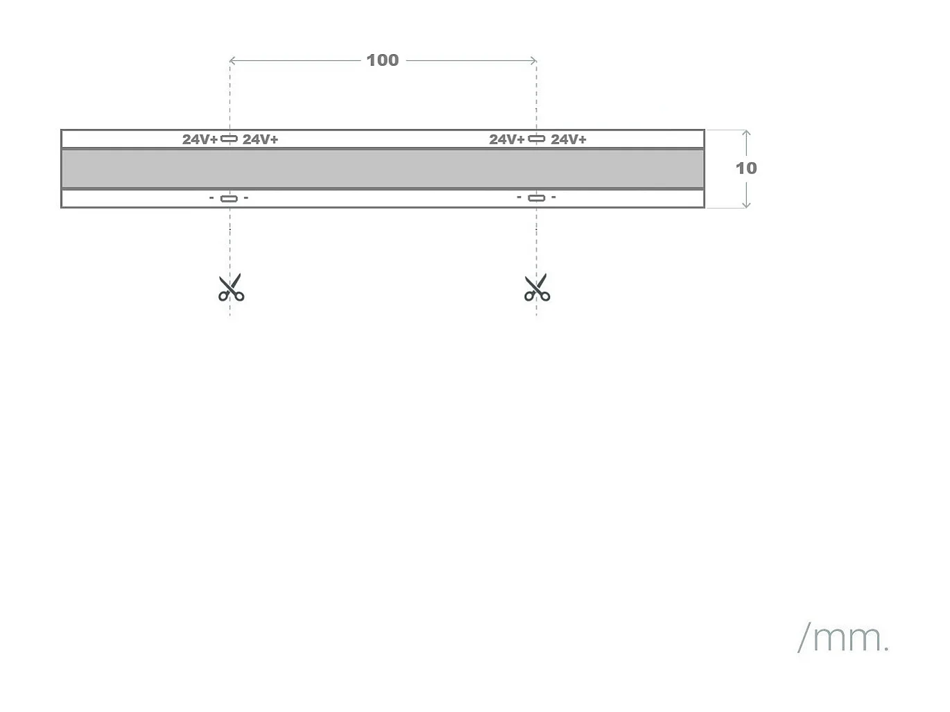 Ruban LED 24V COB 320 LED/m BOBINE 20m 11W/m 1100lm/m Largeur 8mm Coupe 10cm IP20 CRI90 4000K Blanc neutre