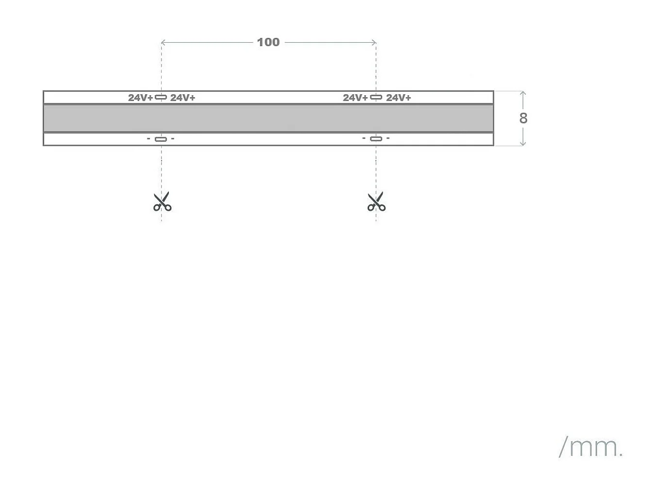 Tira LED 24V COB 320 LED/m Bobina 20m 11W/m 1100lm/m Ancho 8mm Corte 10cm IP20 CRI90 4000K Blanco Neutro