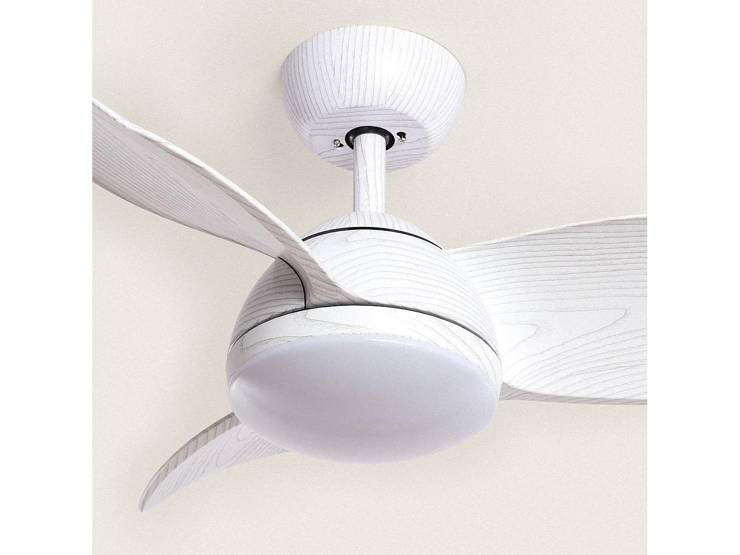 Ventilateur de Plafond Silencieux Poros 35W 76cm Moteur DC Bois blanc  Avec lumière, Télécommande, Wifi: True
