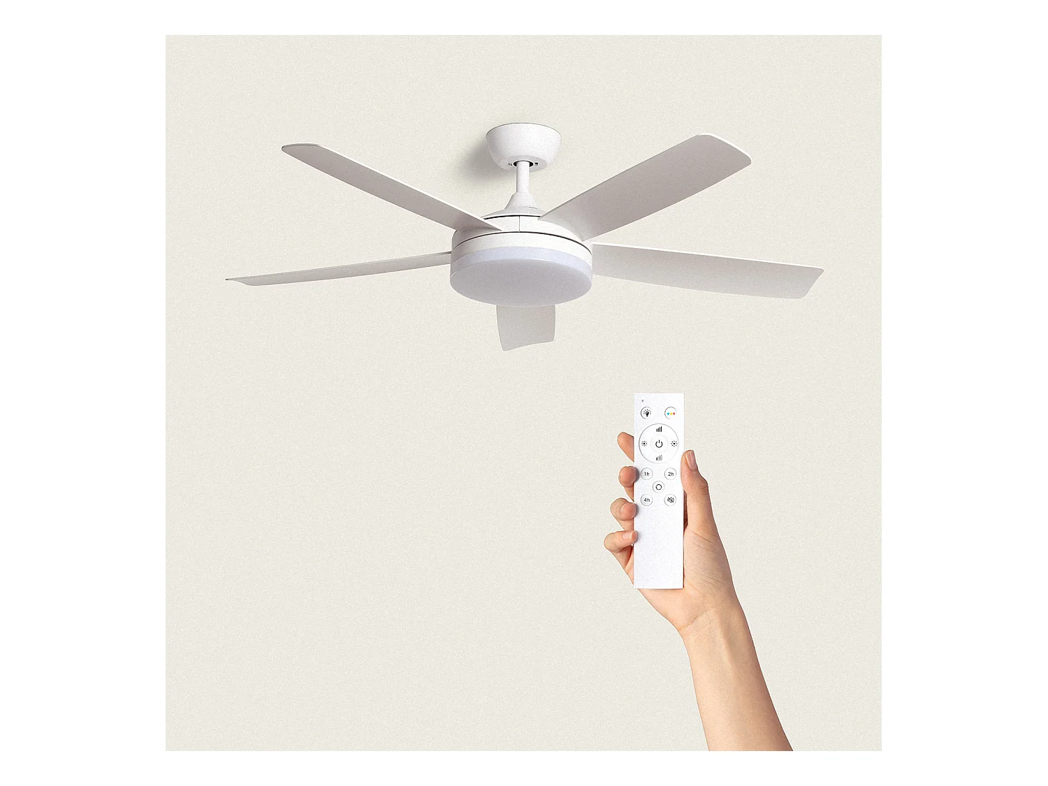 Ventilateur de Plafond Silencieux Patroclo Blanc 132cm Motor DC Blanc  Avec lumière, Contrôleur mural + télécommande, Wifi: False
