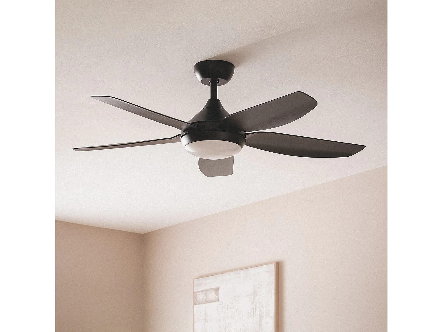 Ventilateur de Plafond Silencieux Dokós 122cm Motor DC Noir  Avec lumière, Contrôleur mural + télécommande, Wifi: True