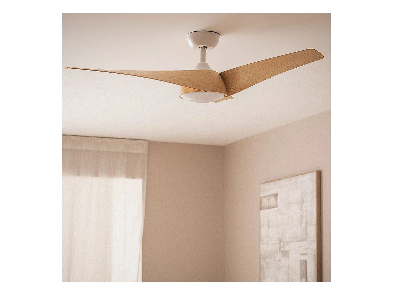 Ventilateur de Plafond Silencieux Eubea 132cm Moteur DC Bois blanc CCT Avec lumière, Contrôleur mural + télécommande, Wifi: False