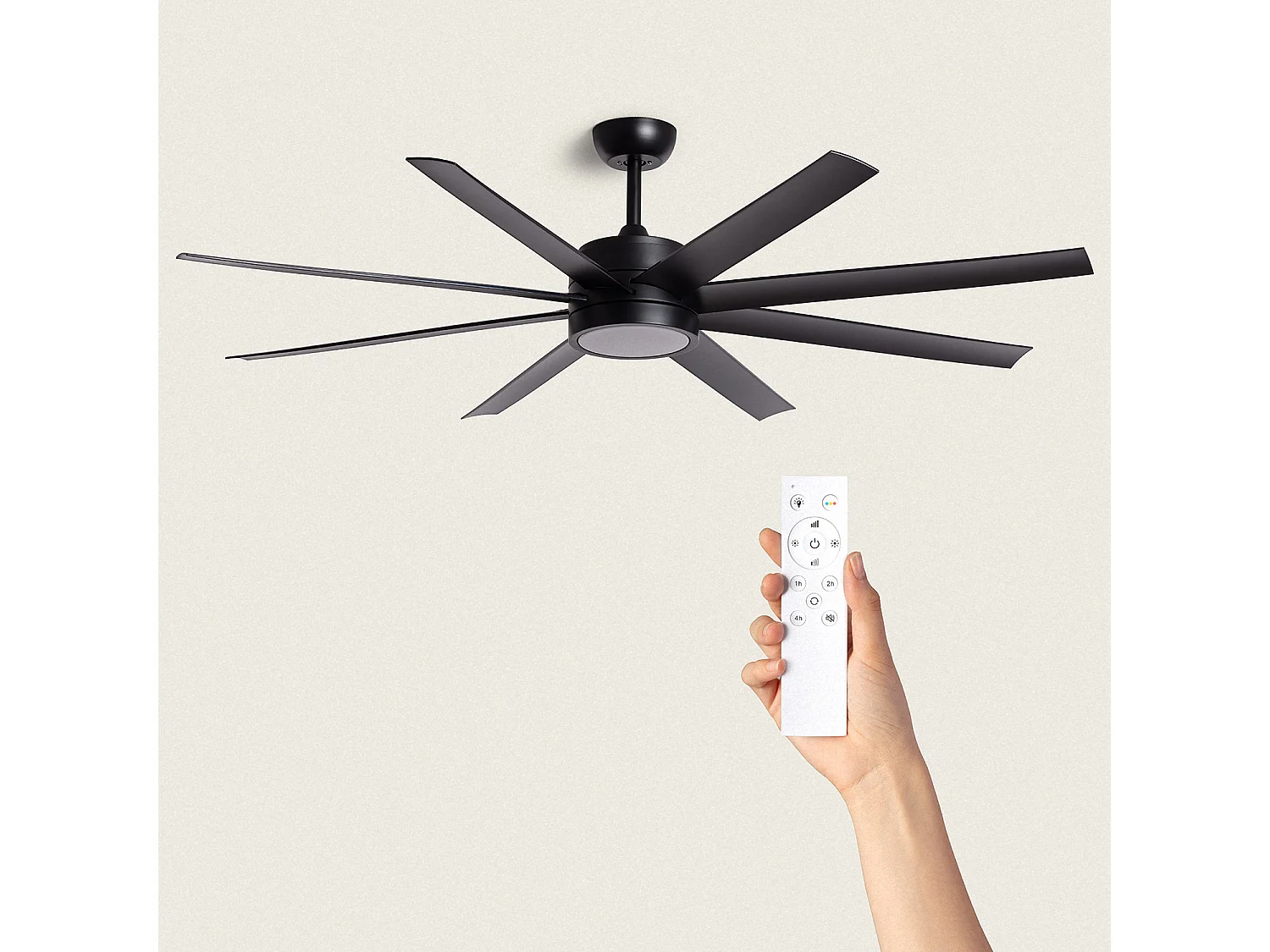 Ventilateur de Plafond Silencieux Hidra Noir 165cm Motor DC   Avec lumière, Contrôleur mural + télécommande, Wifi: True