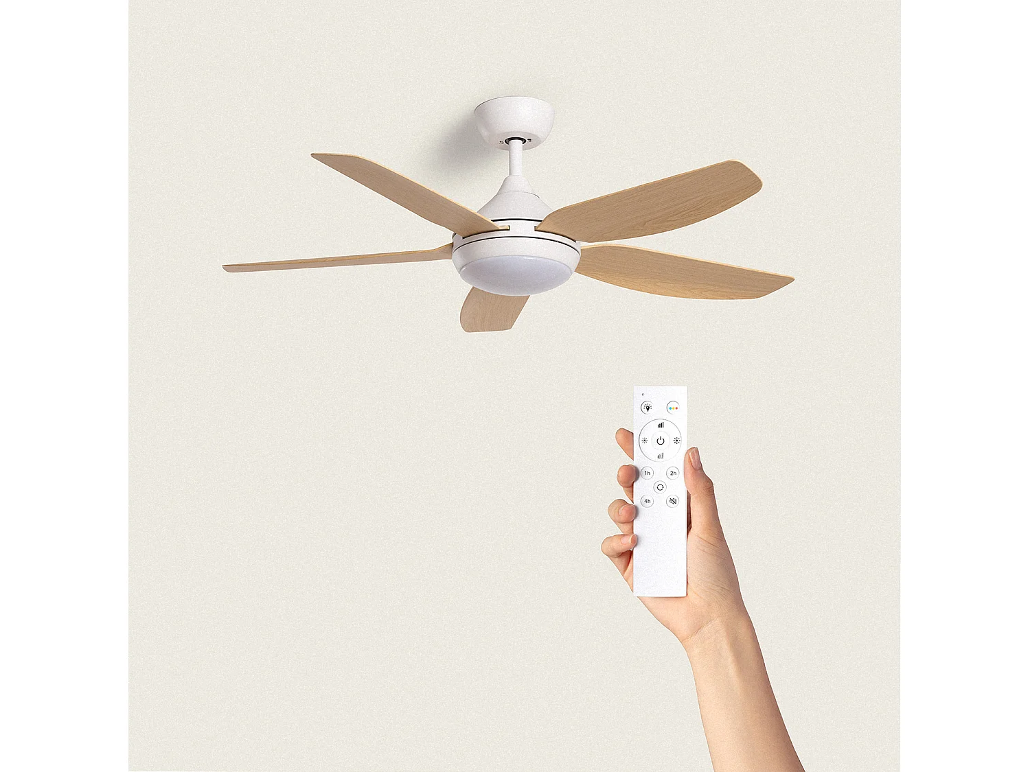 Ventilateur de Plafond Silencieux Dokós 122cm Motor DC Blanc  Avec lumière, Contrôleur mural + télécommande, Wifi: False