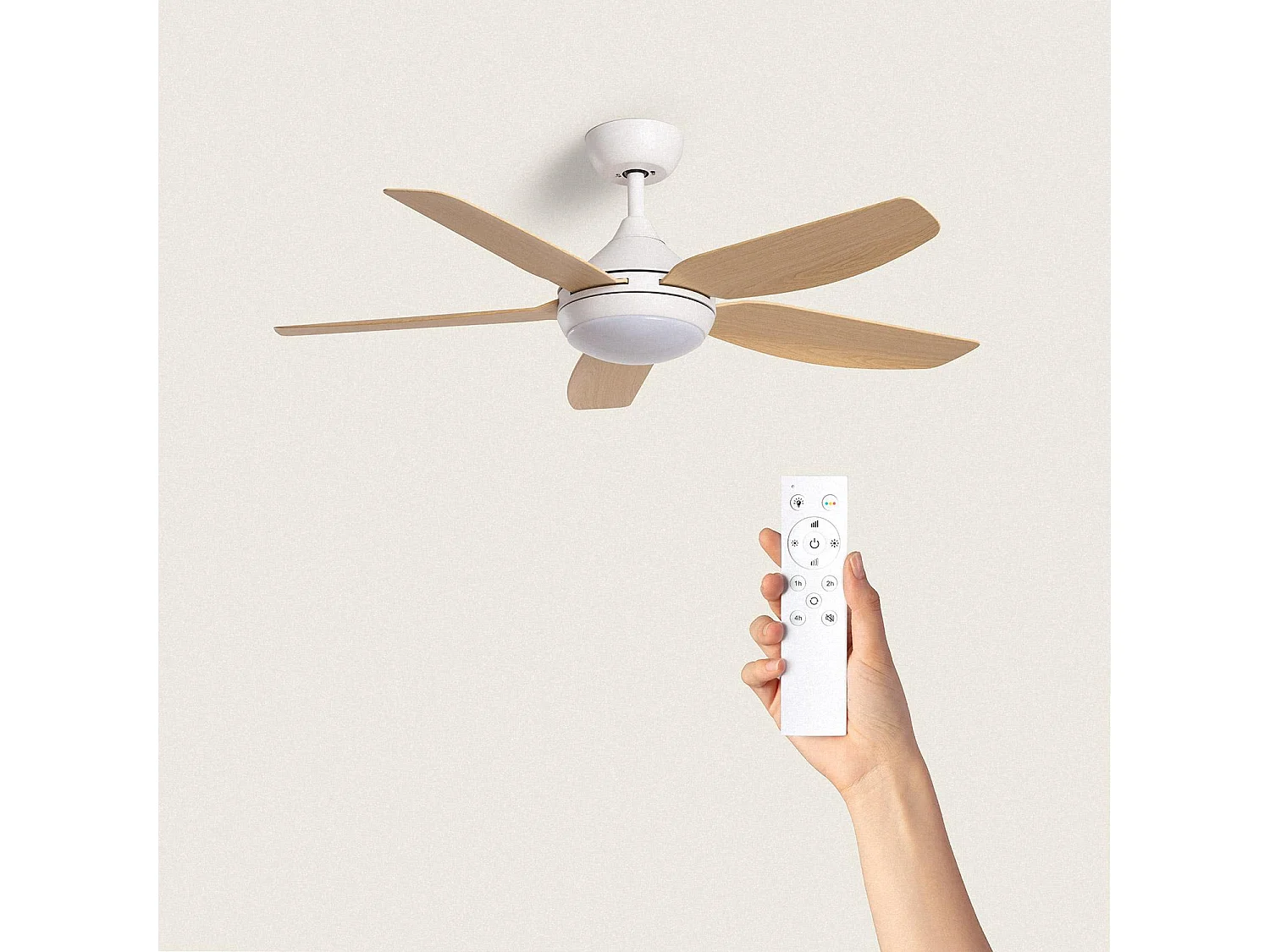 Ventilateur de Plafond Silencieux Dokós 122cm Motor DC Blanc  Avec lumière, Contrôleur mural + télécommande, Wifi: False
