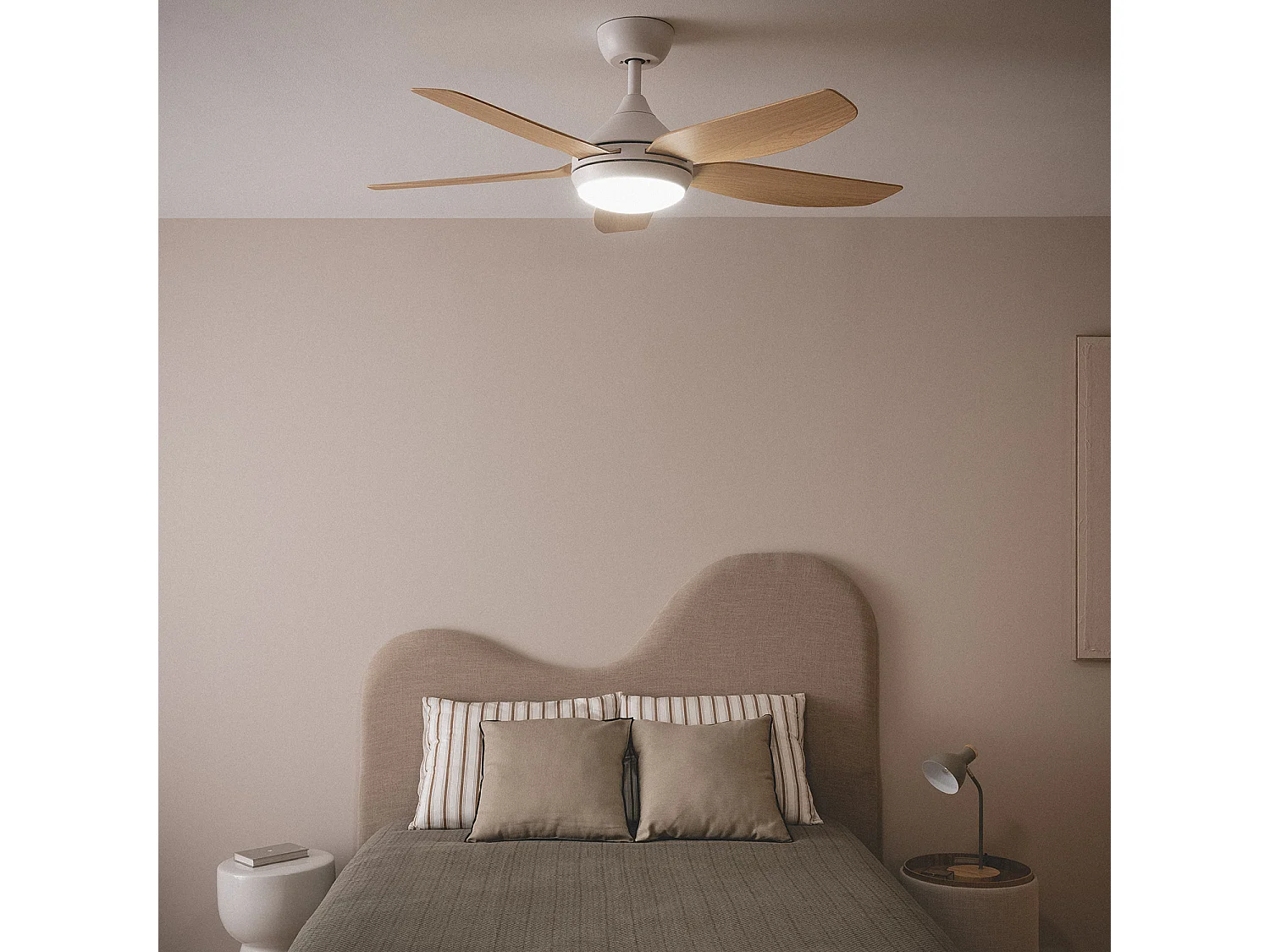 Ventilateur de Plafond Silencieux Dokós 122cm Motor DC Blanc  Avec lumière, Contrôleur mural + télécommande, Wifi: False