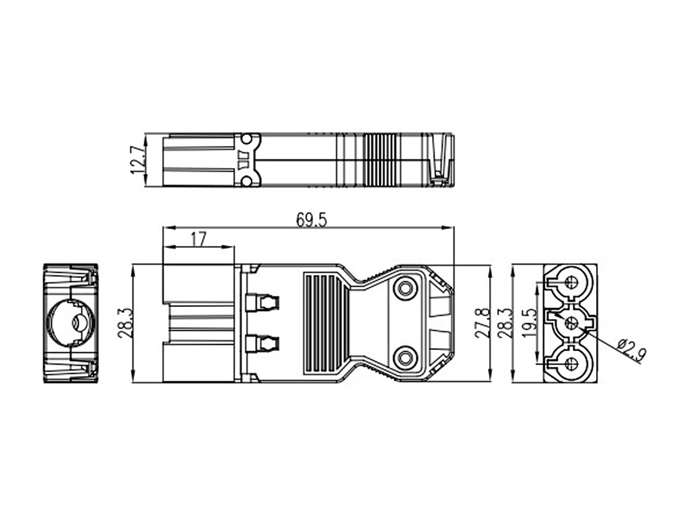 Conector GST18 3 Polos Macho-Hembra Negro