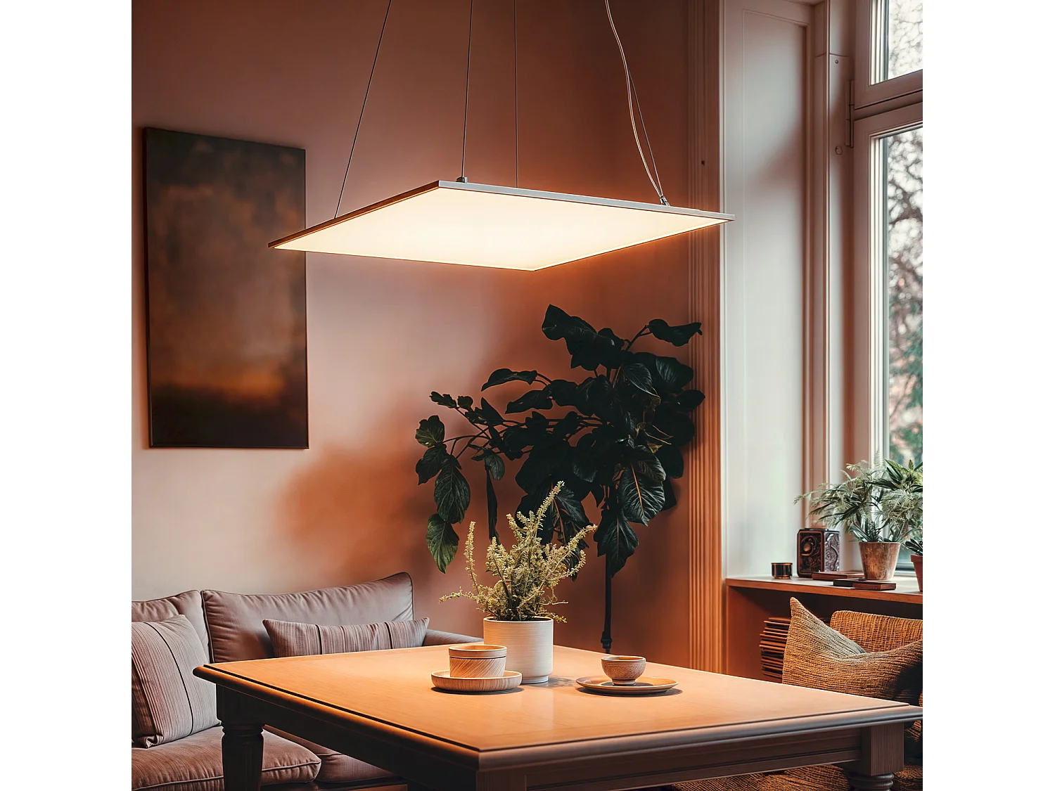 Pannello LED 60x60cm 40W 4000lm Microprismatico (UGR17) + Kit di Sospensione 3000K LIFUD Individuale Bianco Caldo