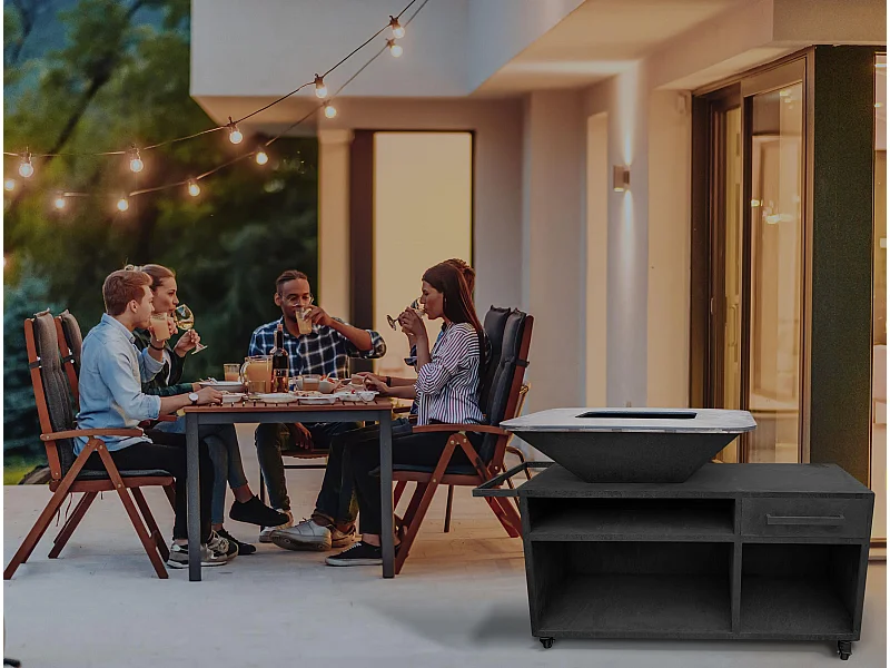 Grand barbecue avec armoire et plaque de cuisson en acier