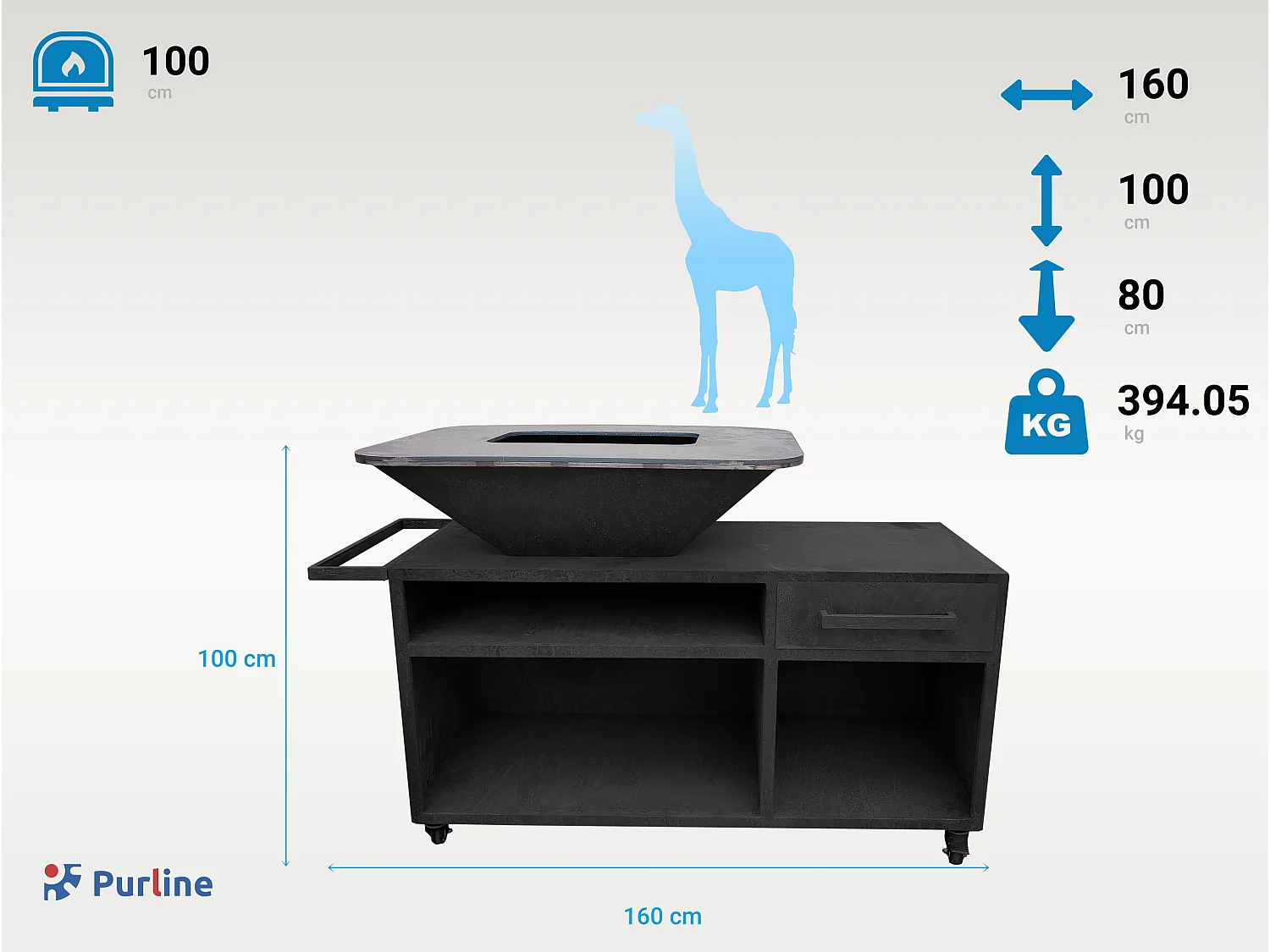 Barbacoa grande con mueble y plancha acero