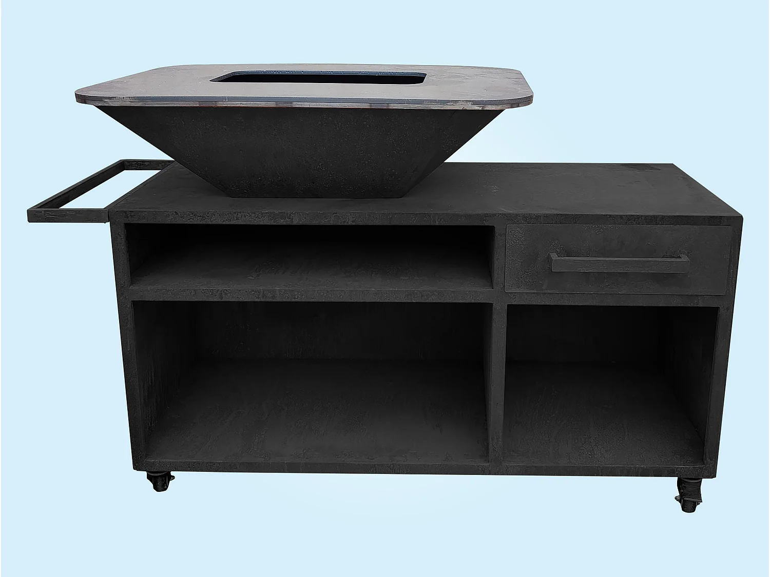 Barbacoa grande con mueble y plancha acero