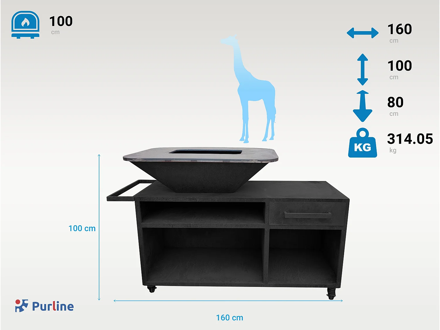 Barbacoa grande con mueble y plancha acero