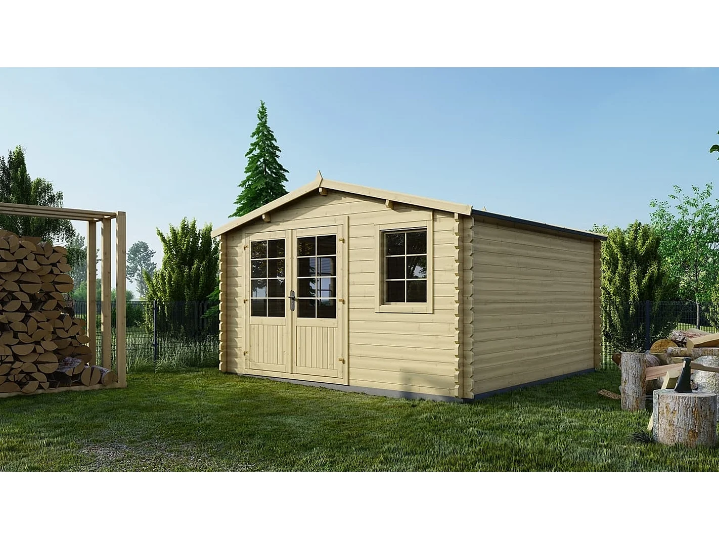 Abri de jardin en bois - 12m2 - 4x3m - Ep. 34mm - Couleur: naturel - DOM652 - ALTANKA